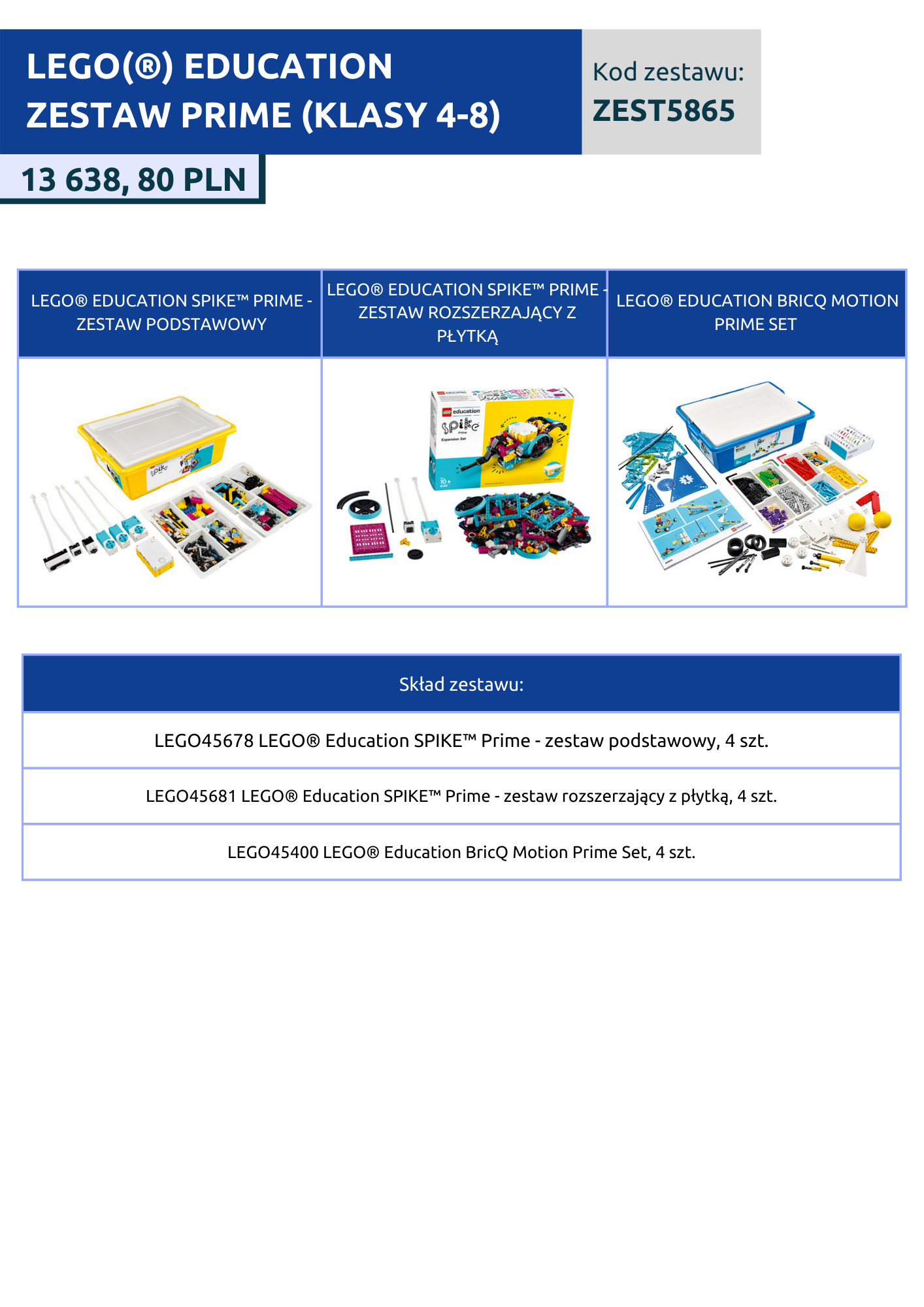Zestaw Lego Education dla klas IV-VIII